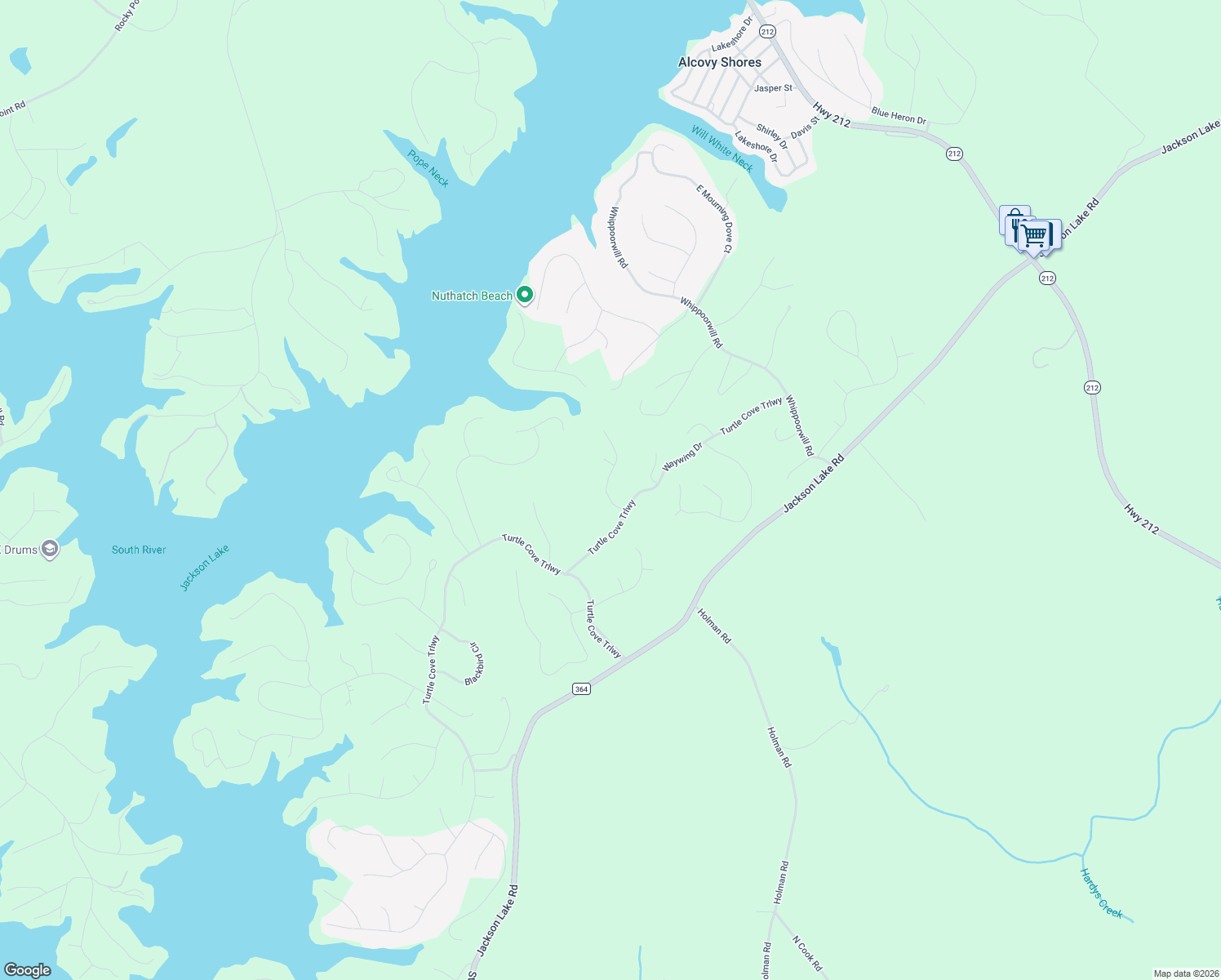map of restaurants, bars, coffee shops, grocery stores, and more near 90 Crane Road in Monticello
