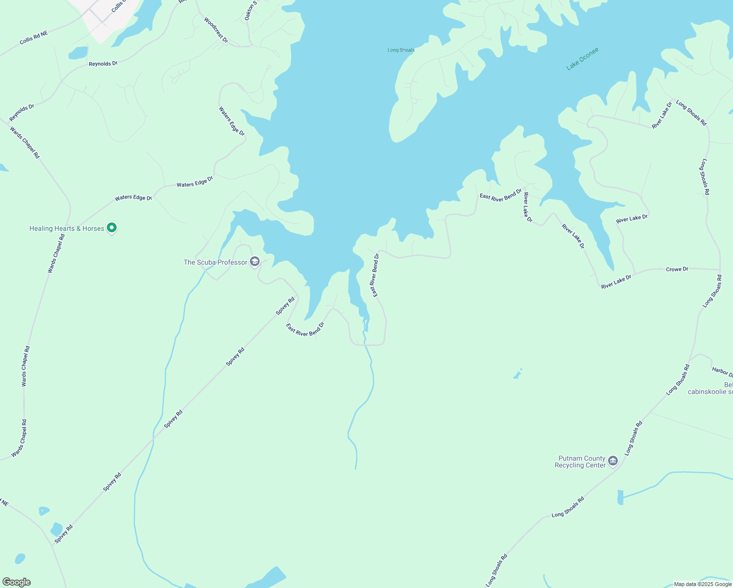 map of restaurants, bars, coffee shops, grocery stores, and more near 243 East River Bend Drive in Eatonton