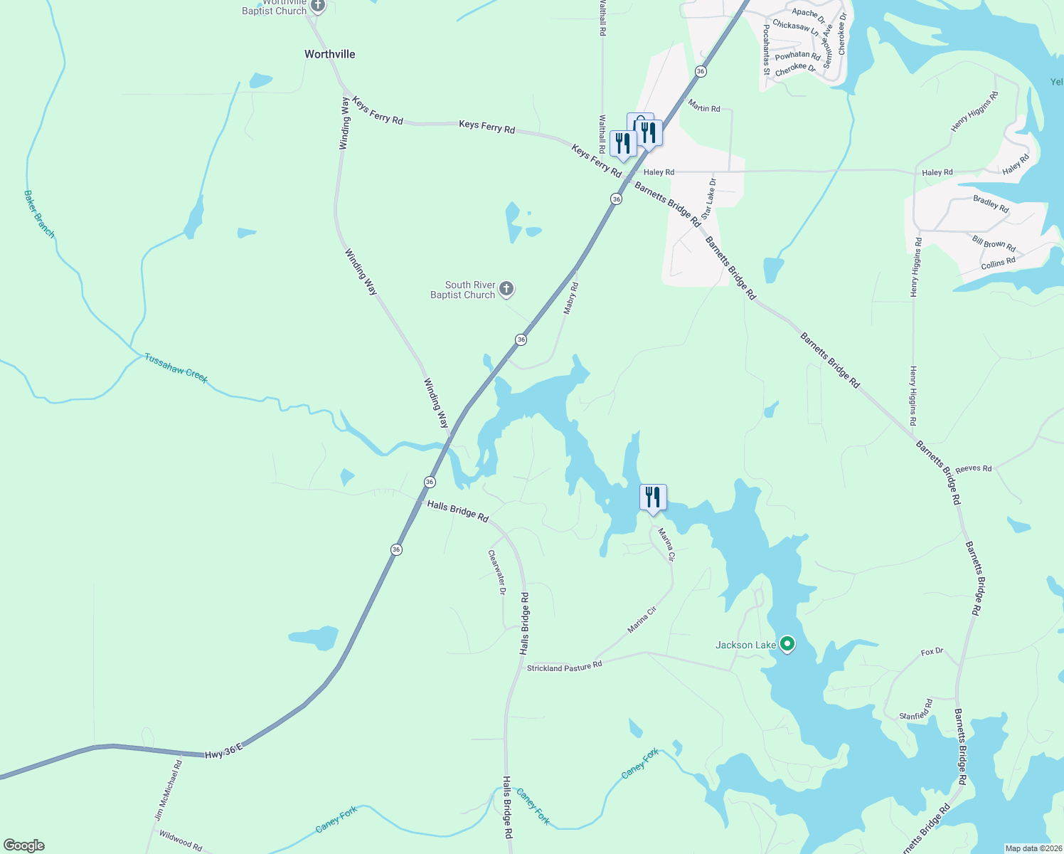 map of restaurants, bars, coffee shops, grocery stores, and more near 165 Blackberry Road in Jackson