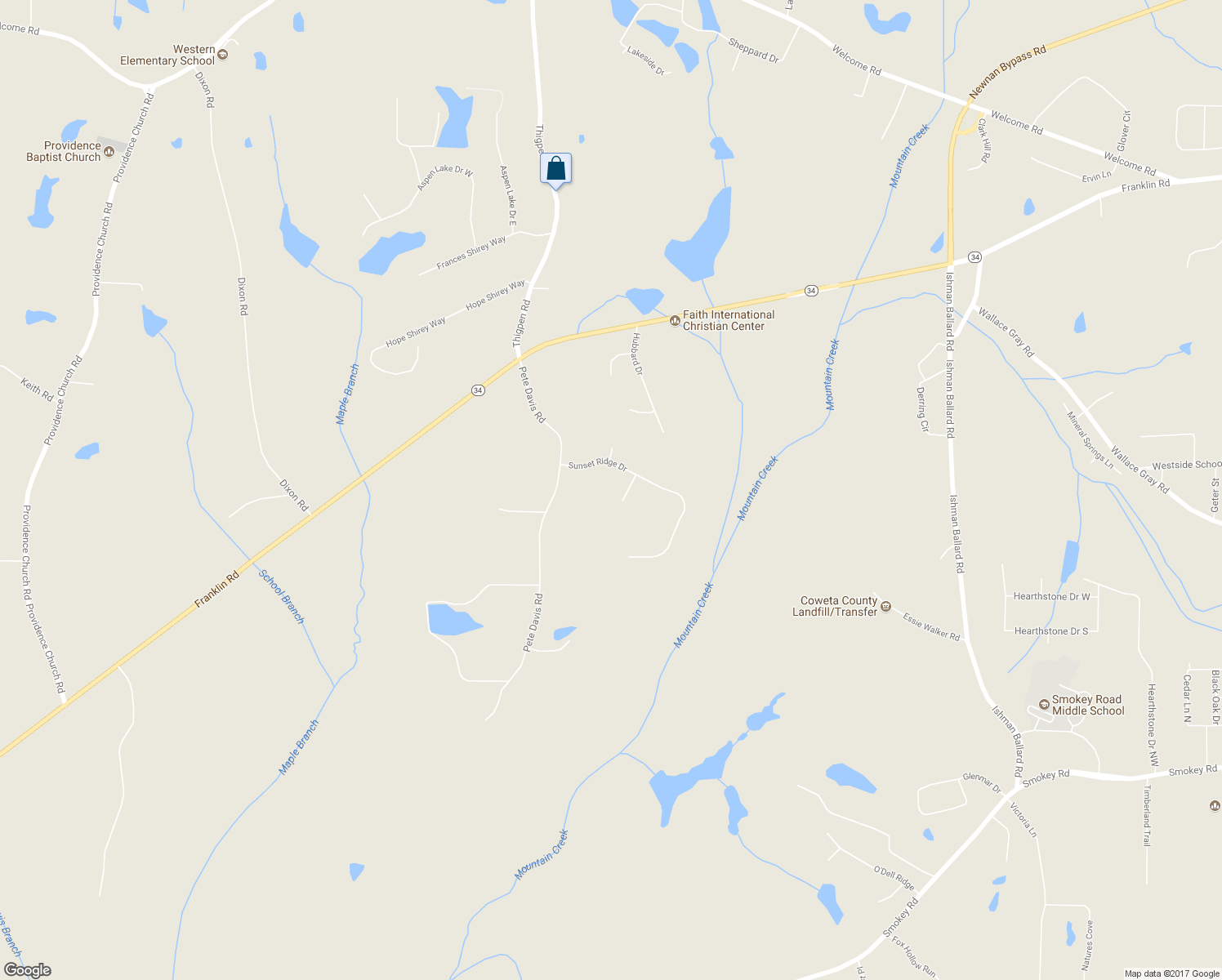 map of restaurants, bars, coffee shops, grocery stores, and more near 49 Sunshine Court in Newnan