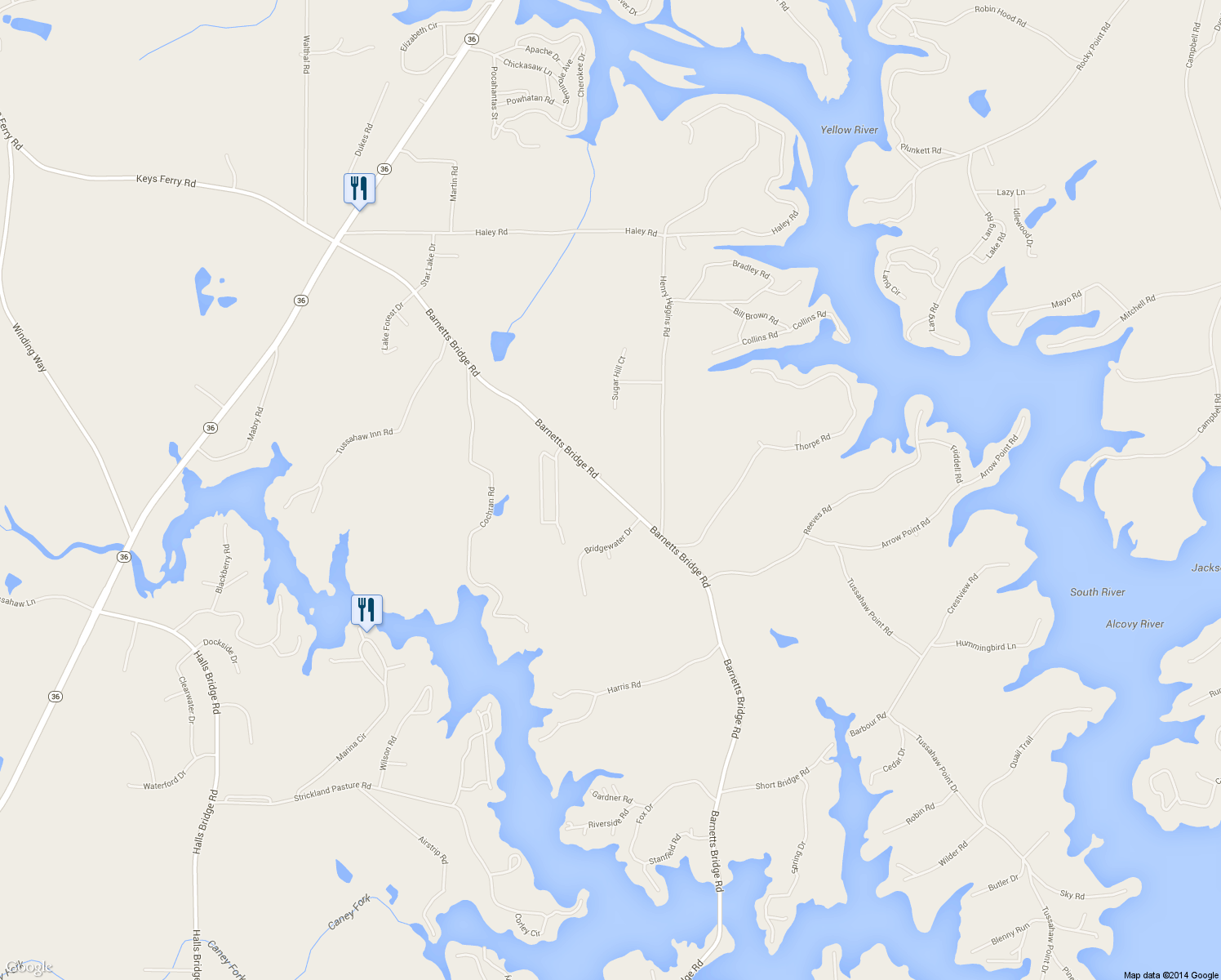 map of restaurants, bars, coffee shops, grocery stores, and more near 392 Barnetts Bridge Road in Jackson