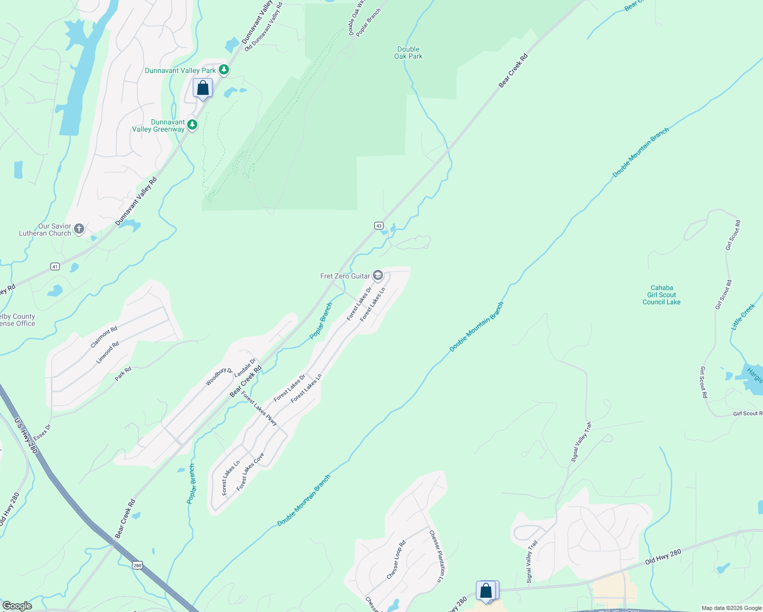 map of restaurants, bars, coffee shops, grocery stores, and more near 4079 Forest Lakes Road in Sterrett
