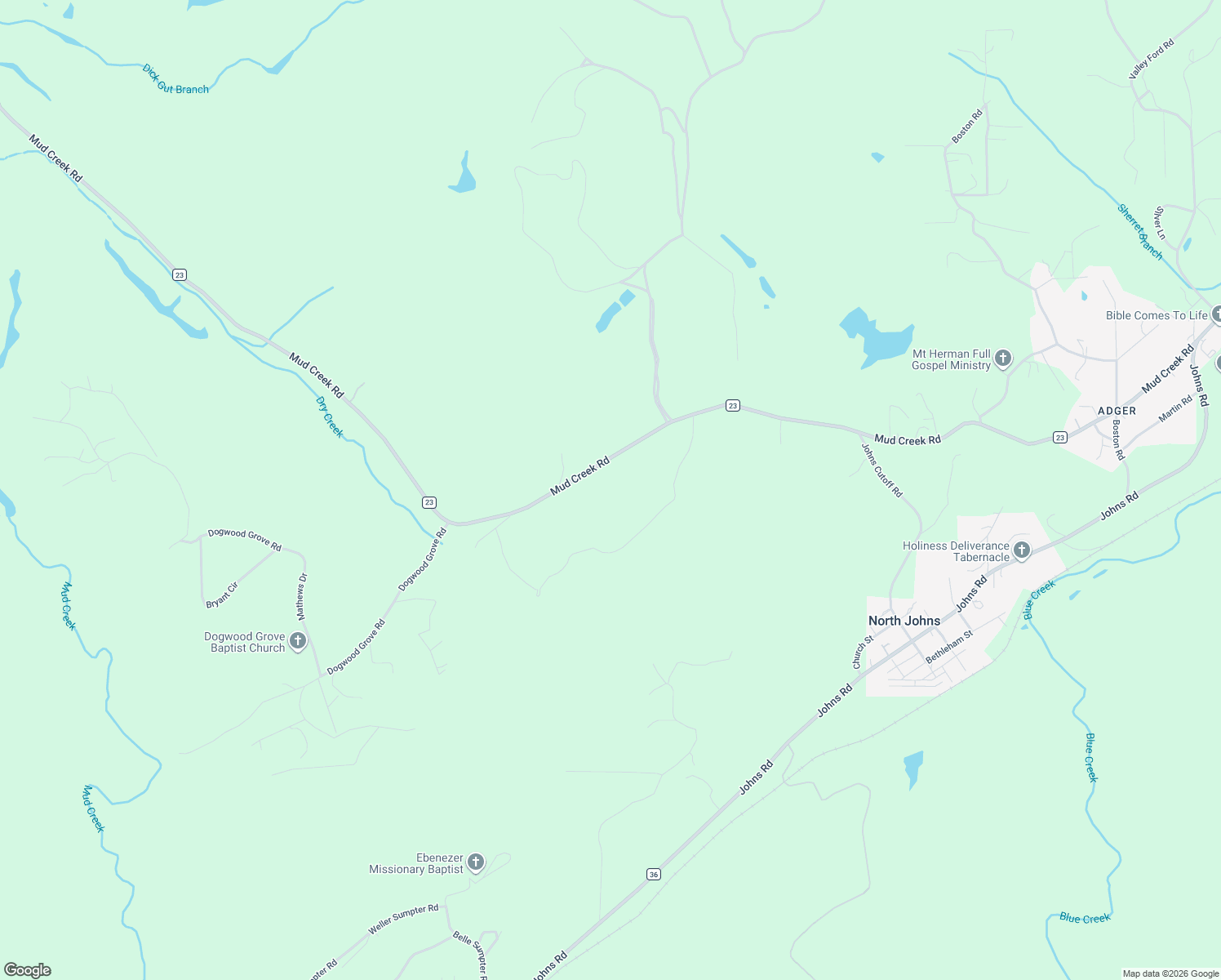 map of restaurants, bars, coffee shops, grocery stores, and more near 5065 Mud Creek Road in Adger