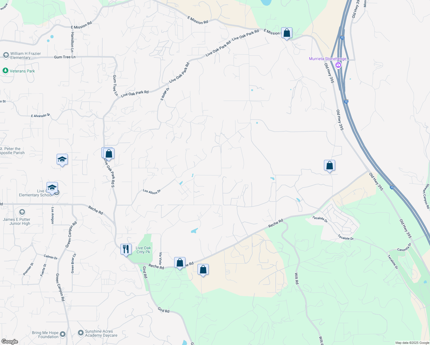 map of restaurants, bars, coffee shops, grocery stores, and more near 2980 Los Alisos Drive in Fallbrook