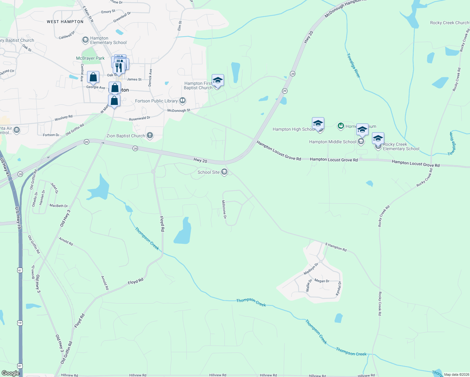 map of restaurants, bars, coffee shops, grocery stores, and more near 222 Millstone Drive in Hampton