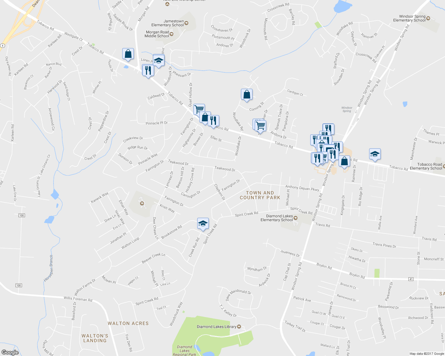map of restaurants, bars, coffee shops, grocery stores, and more near 7114 Carrington Court in Hephzibah