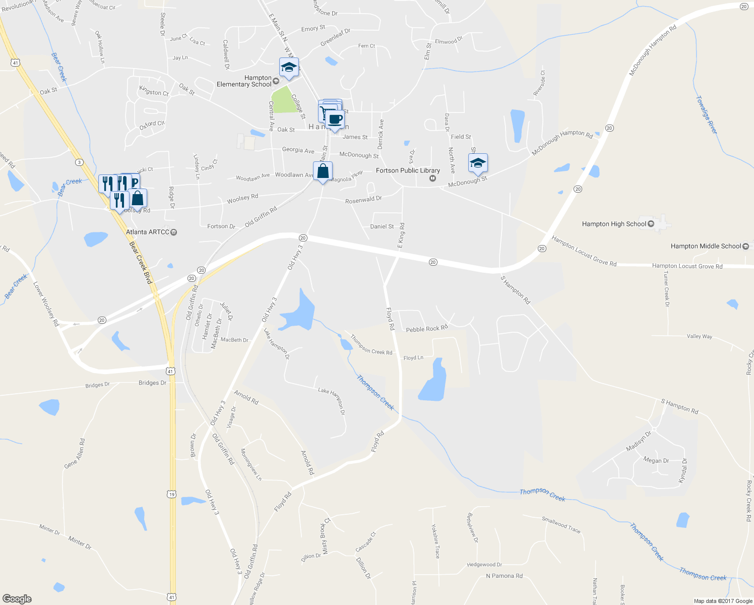 map of restaurants, bars, coffee shops, grocery stores, and more near 58 West King Road in Hampton