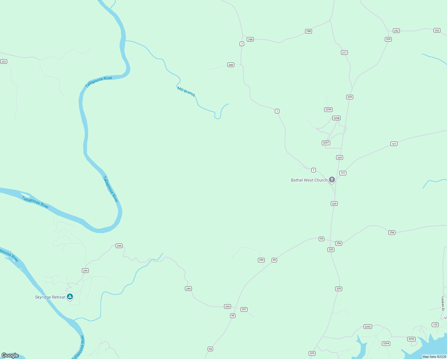 map of restaurants, bars, coffee shops, grocery stores, and more near 599 County Road 7 in Wedowee