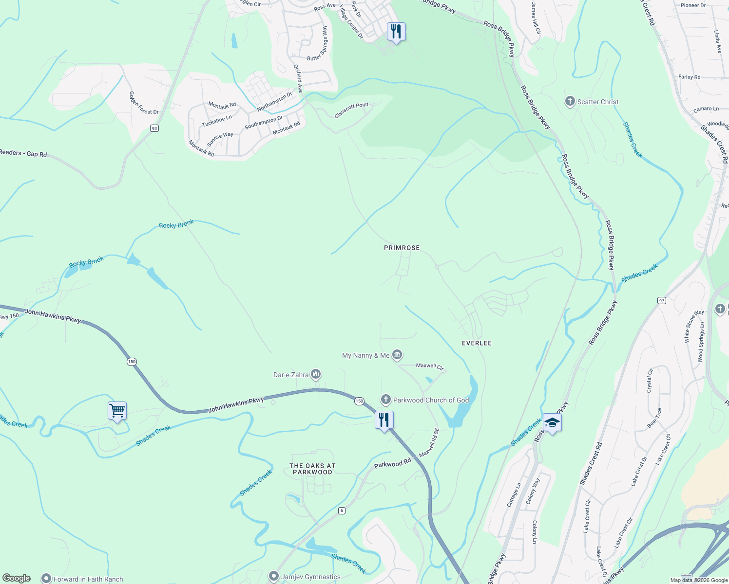 map of restaurants, bars, coffee shops, grocery stores, and more near 441 Maxwell Road Southeast in Bessemer