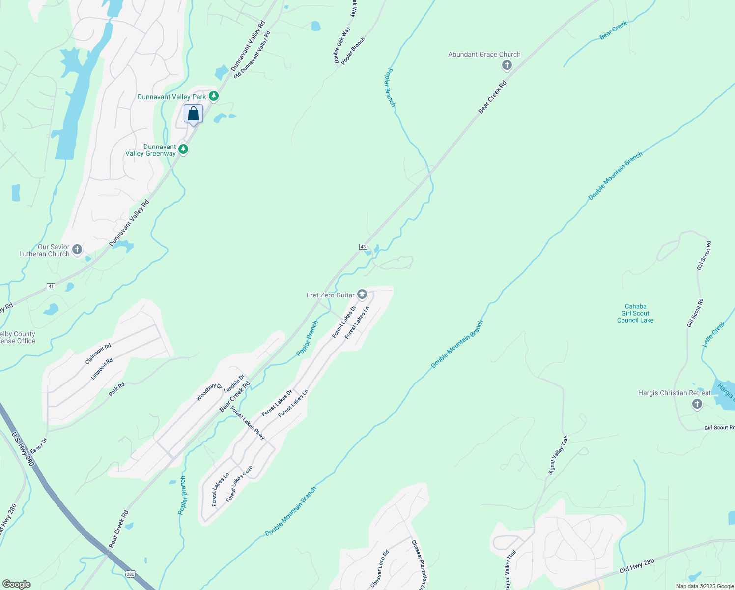 map of restaurants, bars, coffee shops, grocery stores, and more near 305 Forest Lakes Drive in Sterrett
