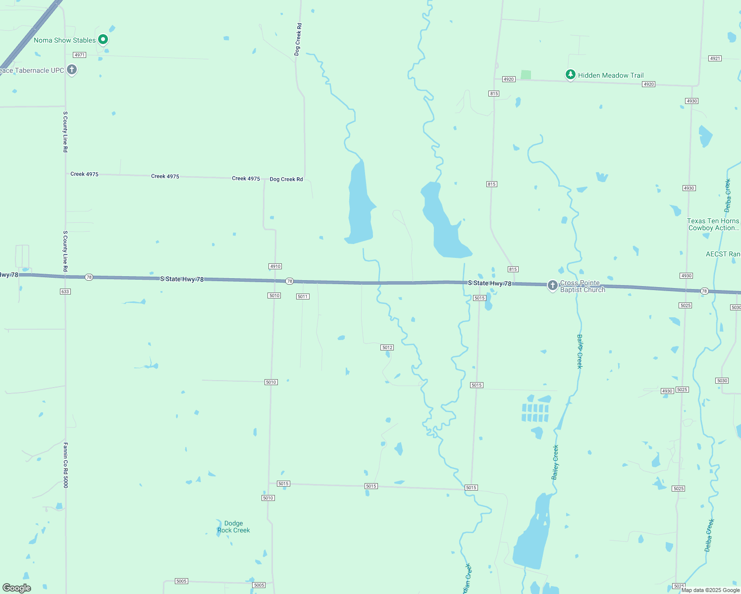 map of restaurants, bars, coffee shops, grocery stores, and more near 283 County Road 5012 in Leonard