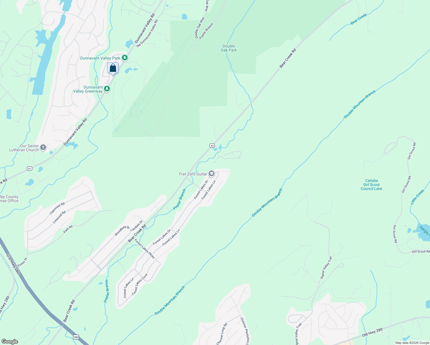 map of restaurants, bars, coffee shops, grocery stores, and more near 301 Forest Lakes Drive in Sterrett