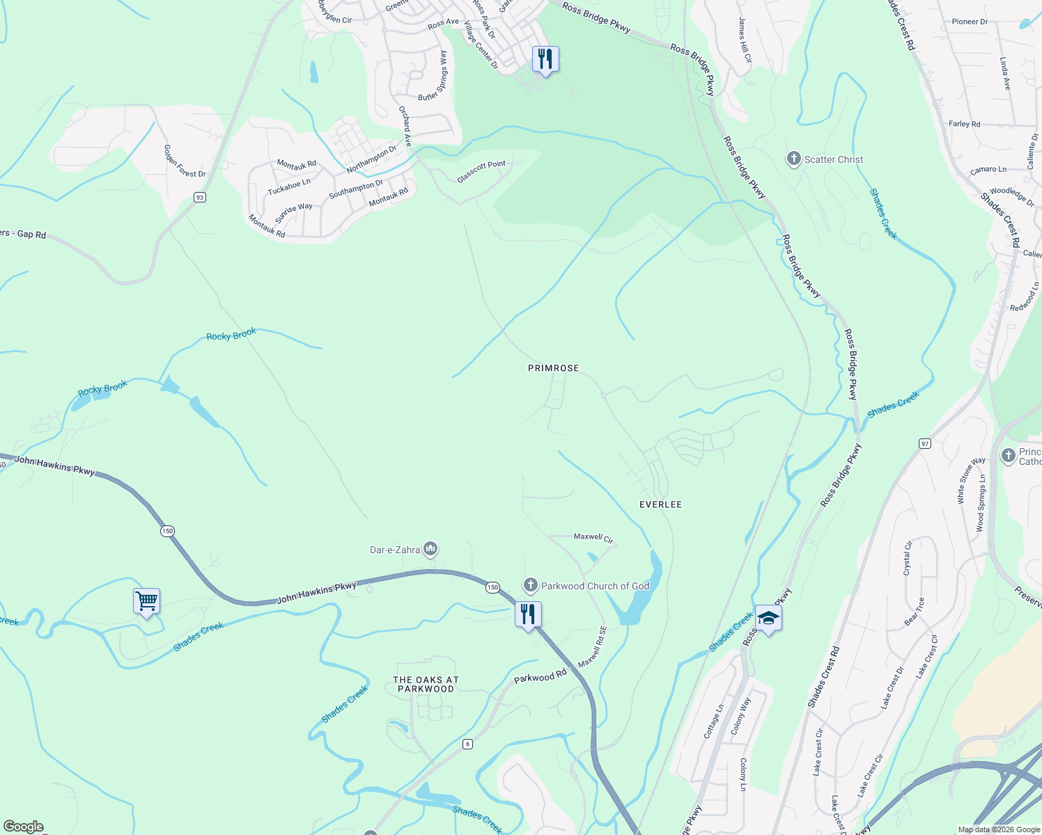 map of restaurants, bars, coffee shops, grocery stores, and more near 441 Maxwell Road Southeast in Bessemer