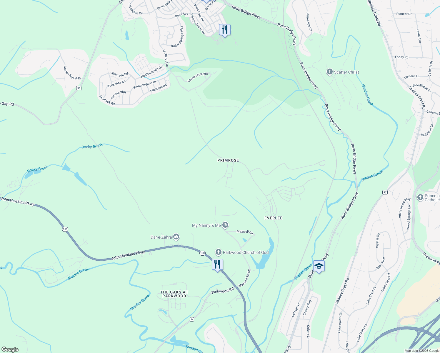 map of restaurants, bars, coffee shops, grocery stores, and more near 158 Maxwell Circle in Bessemer