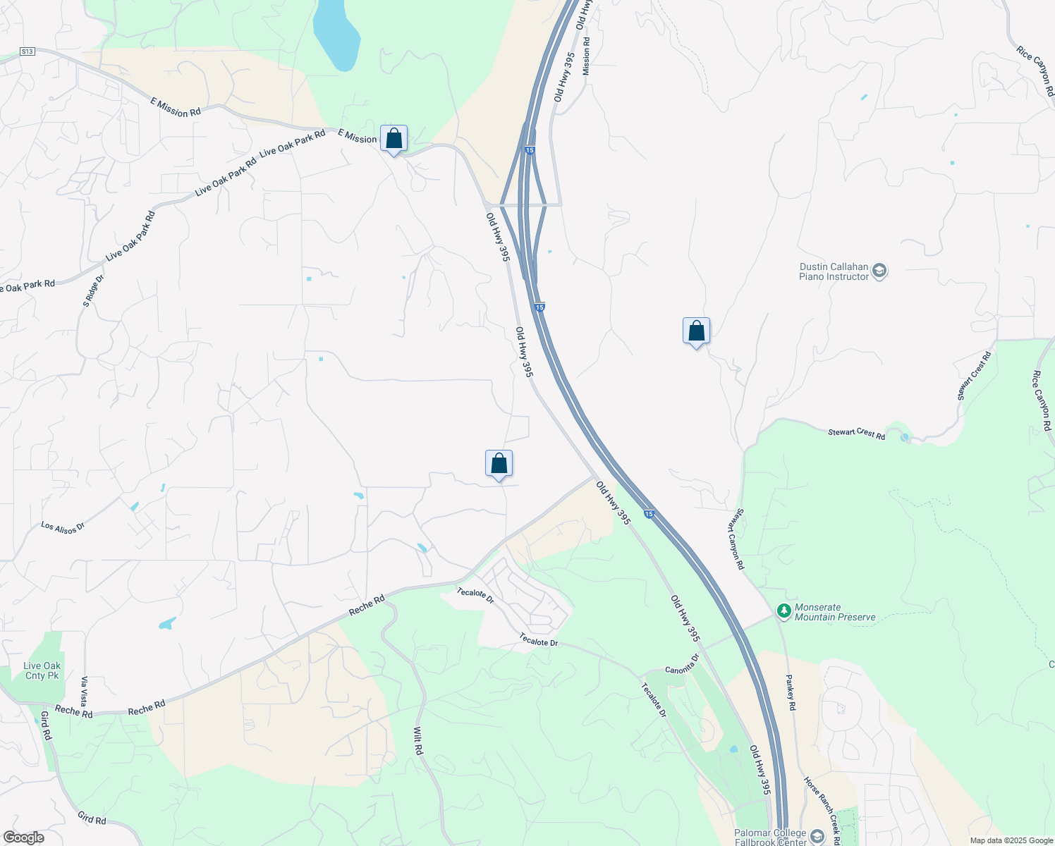 map of restaurants, bars, coffee shops, grocery stores, and more near 1010 Ranger Road in Fallbrook