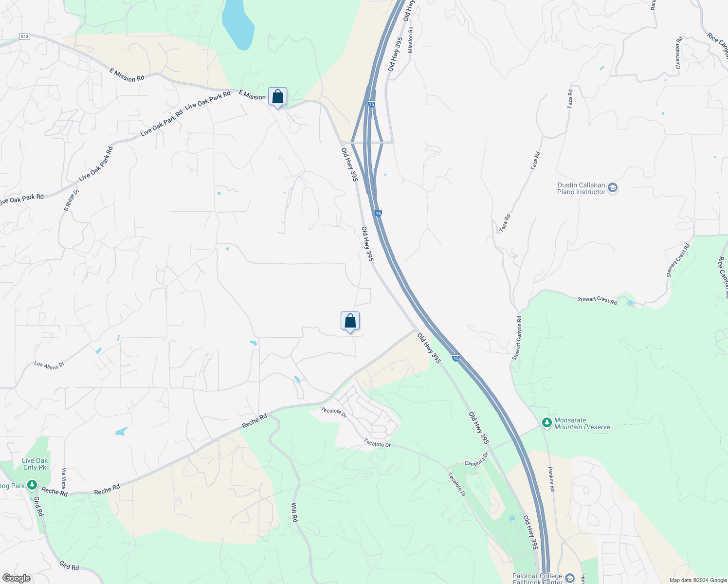 map of restaurants, bars, coffee shops, grocery stores, and more near 1018 Ranger Road in Fallbrook