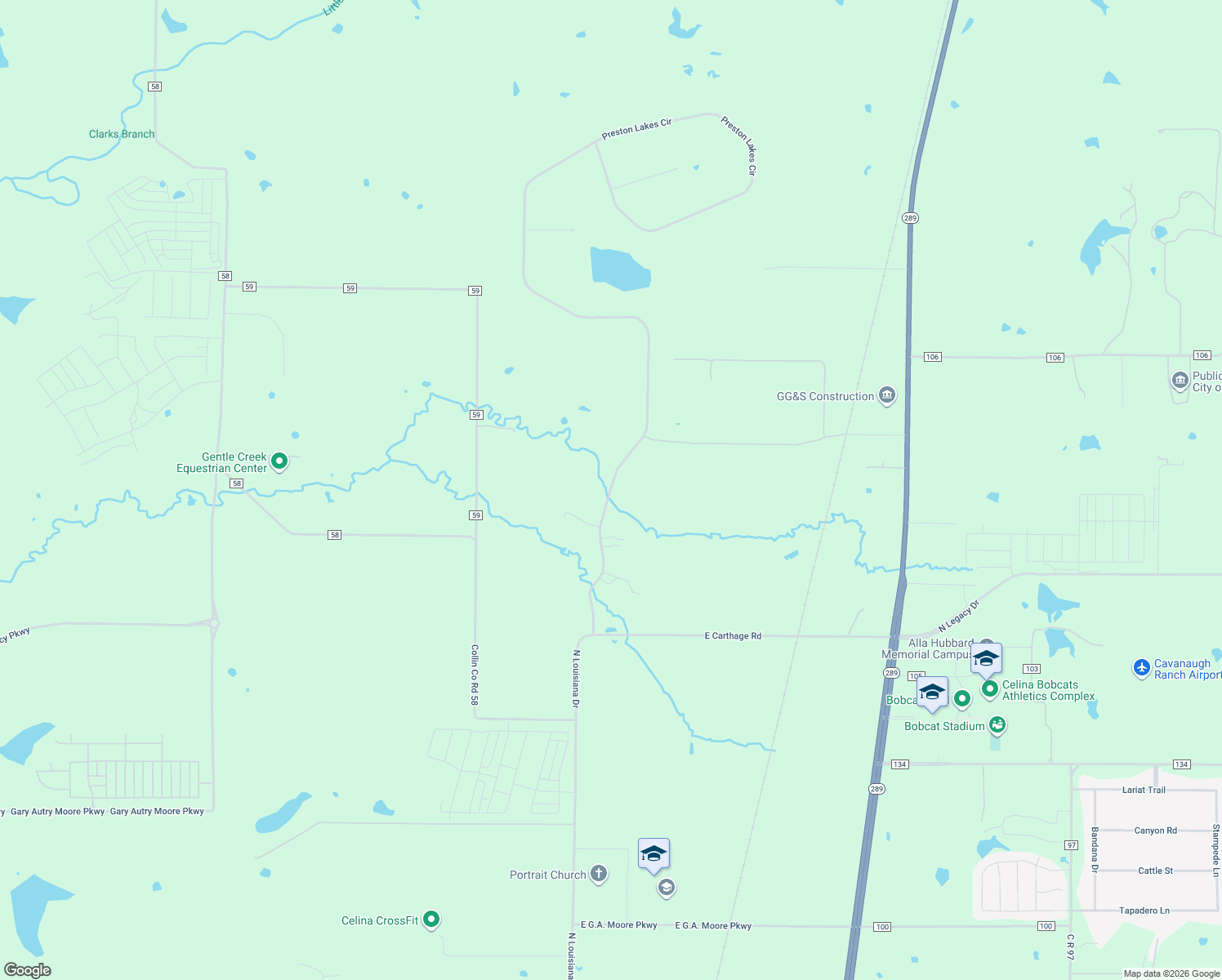 map of restaurants, bars, coffee shops, grocery stores, and more near 3411 Preston Lakes Road in Celina