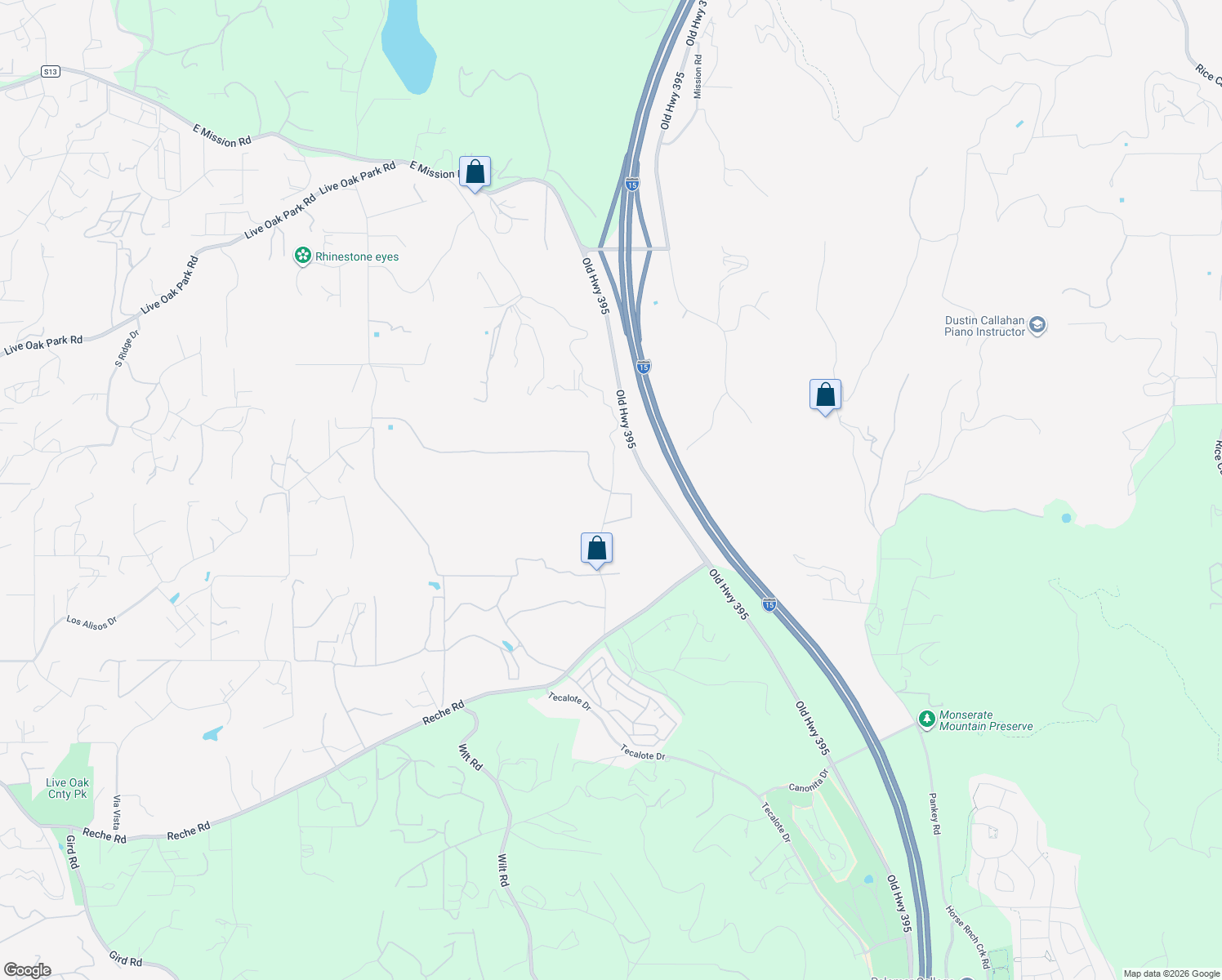 map of restaurants, bars, coffee shops, grocery stores, and more near 1018 Ranger Road in Fallbrook