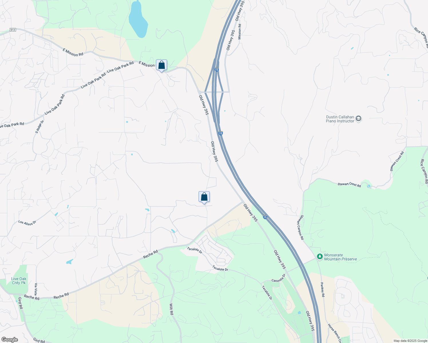 map of restaurants, bars, coffee shops, grocery stores, and more near 1010 Ranger Road in Fallbrook