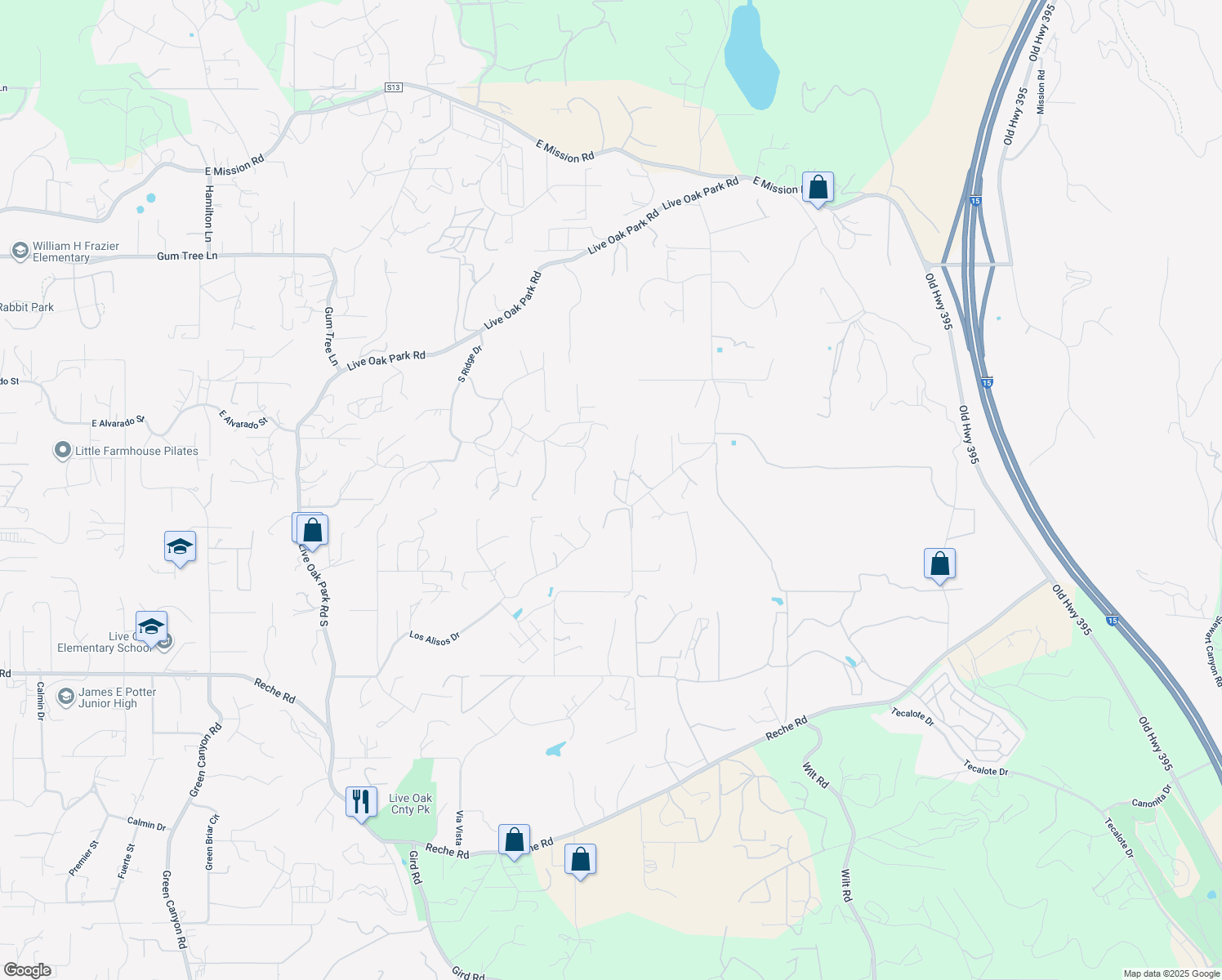 map of restaurants, bars, coffee shops, grocery stores, and more near 3347 Yucca Terrace in Fallbrook