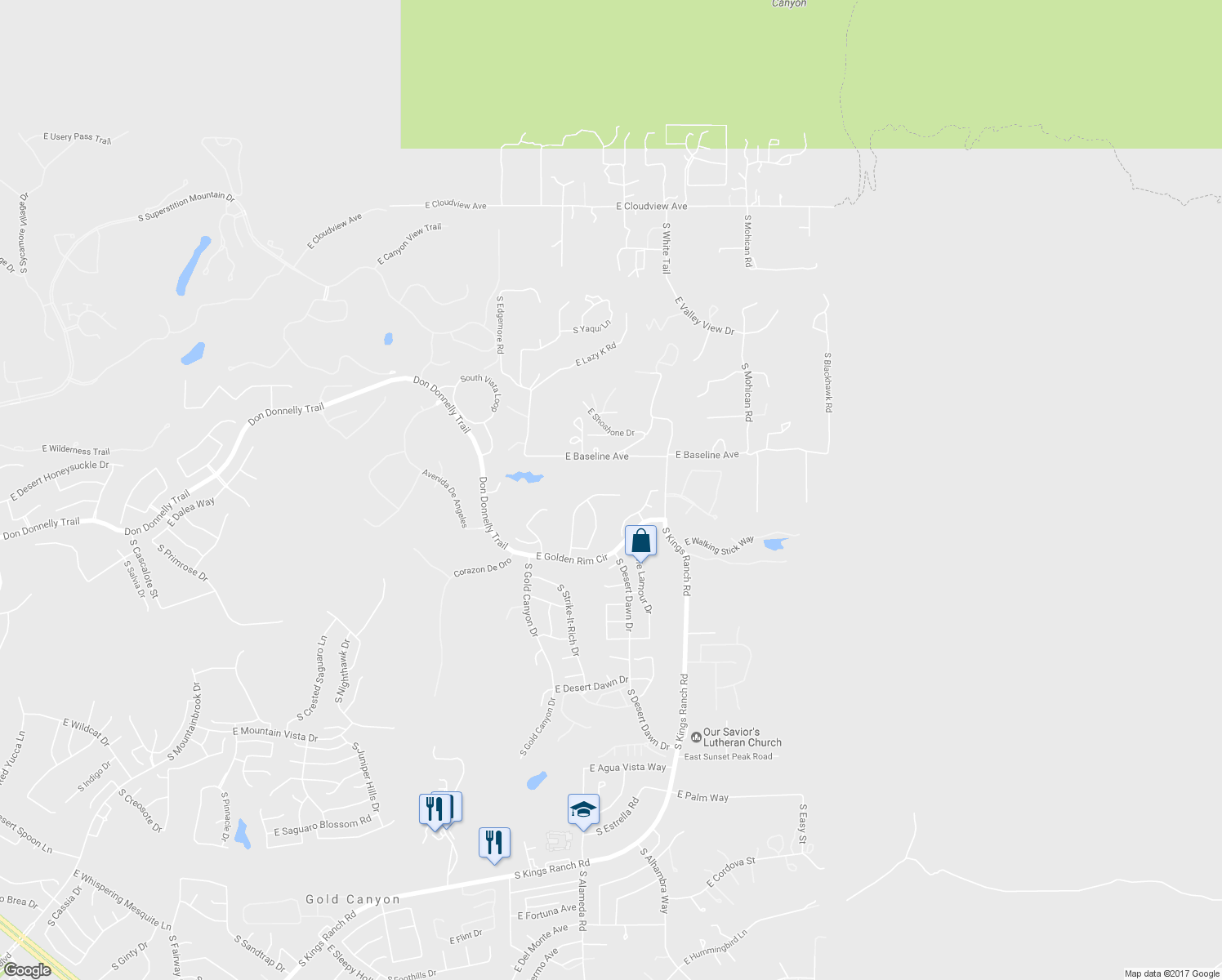 map of restaurants, bars, coffee shops, grocery stores, and more near 10156 East Circlestone Court in Gold Canyon