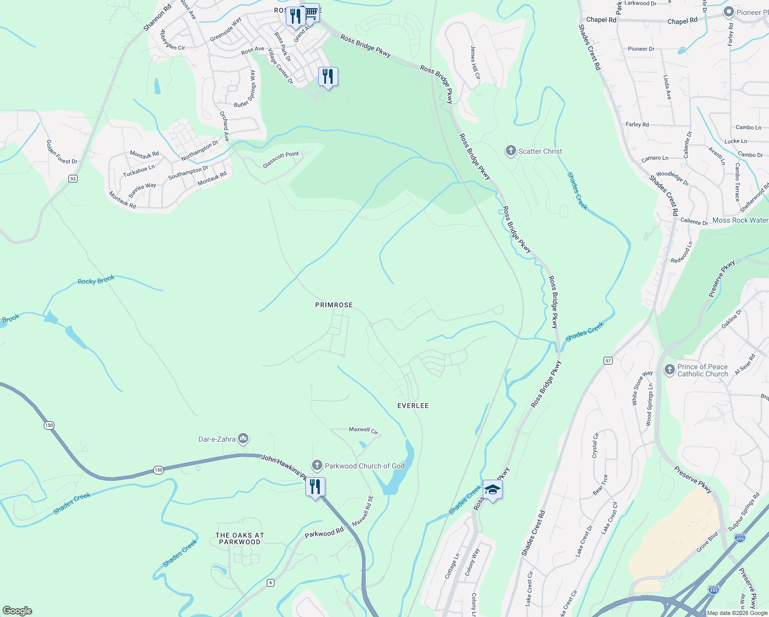 map of restaurants, bars, coffee shops, grocery stores, and more near 158 Maxwell Circle in Bessemer