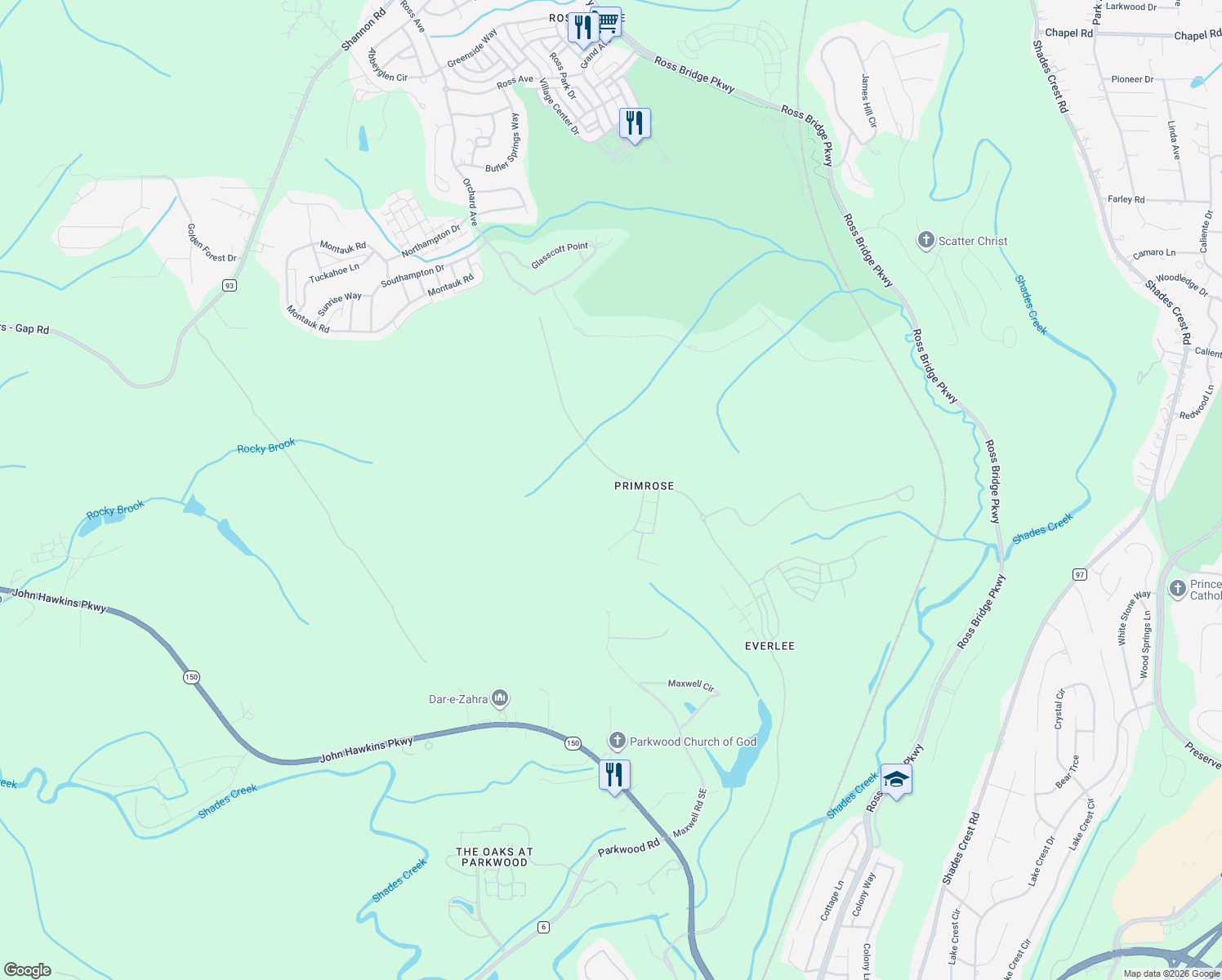 map of restaurants, bars, coffee shops, grocery stores, and more near 601 Maxwell Road Southeast in Bessemer
