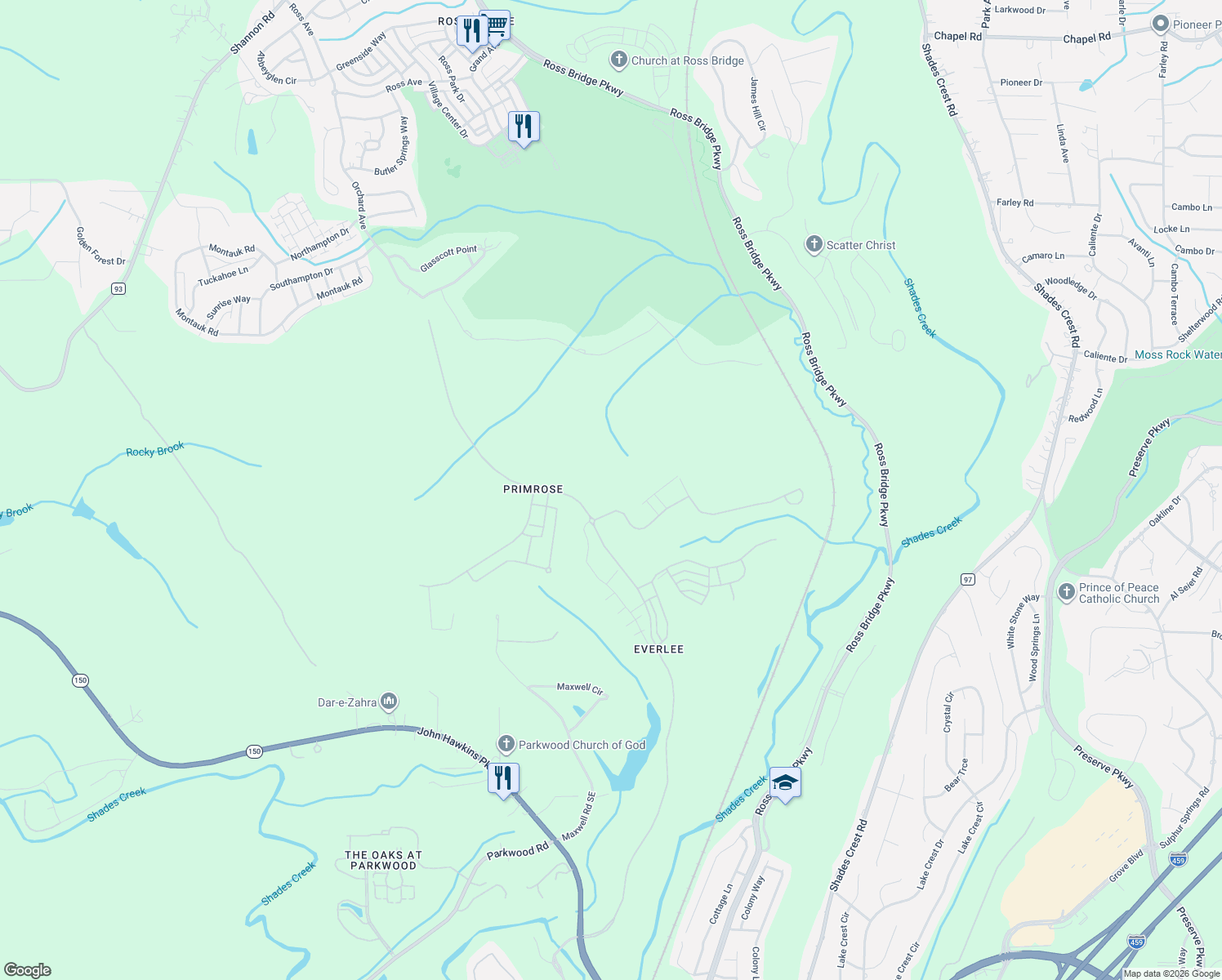 map of restaurants, bars, coffee shops, grocery stores, and more near 158 Maxwell Circle in Bessemer