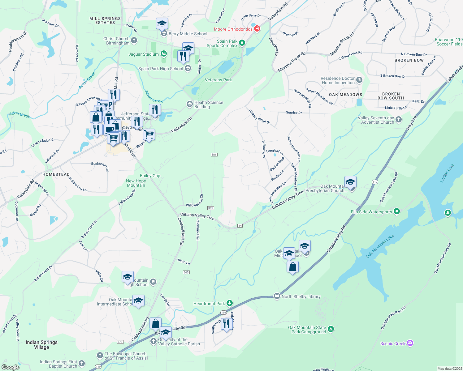 map of restaurants, bars, coffee shops, grocery stores, and more near 2047 Garland Court in Birmingham