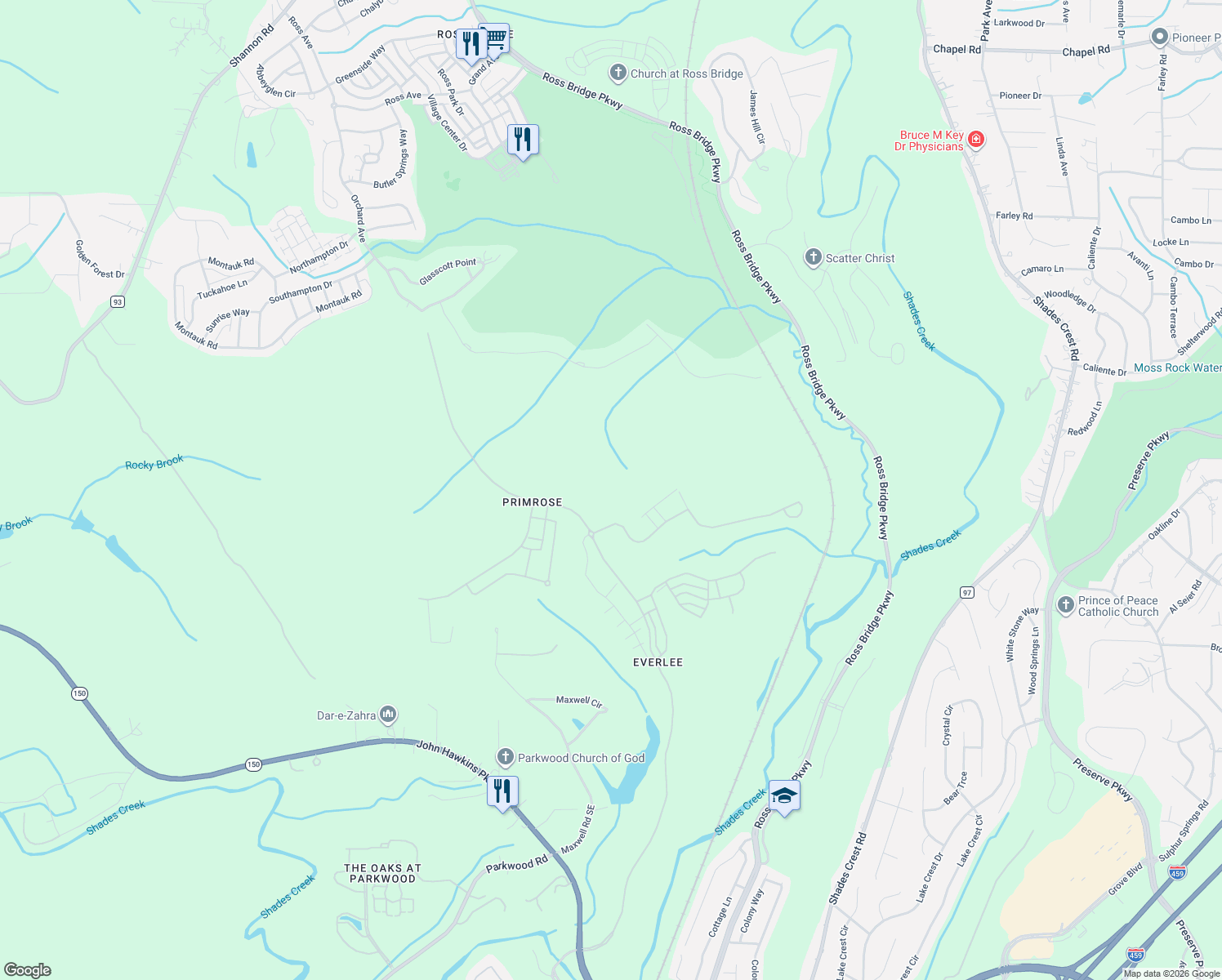 map of restaurants, bars, coffee shops, grocery stores, and more near 158 Maxwell Circle in Bessemer
