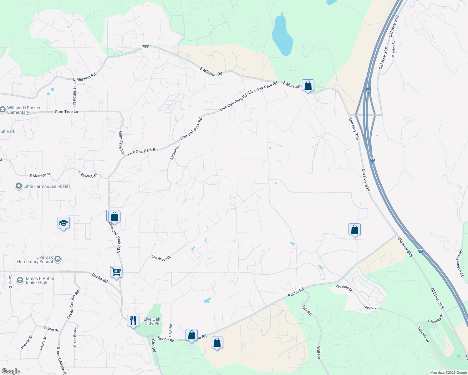 map of restaurants, bars, coffee shops, grocery stores, and more near 3253 Yucca Terrace in Fallbrook