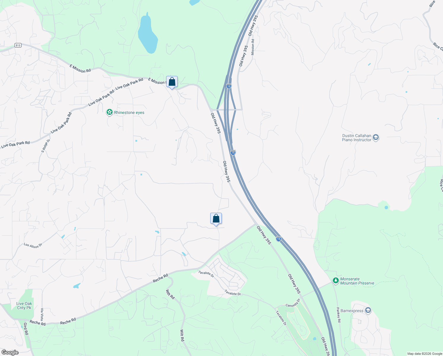 map of restaurants, bars, coffee shops, grocery stores, and more near 760 Ranger Road in Fallbrook