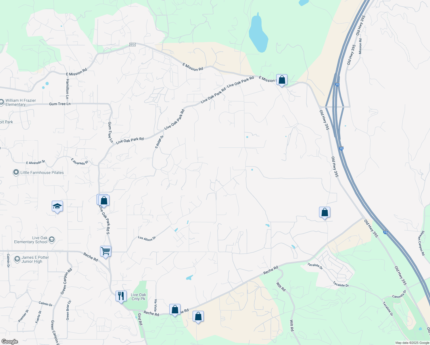 map of restaurants, bars, coffee shops, grocery stores, and more near 3253 Yucca Terrace in Fallbrook