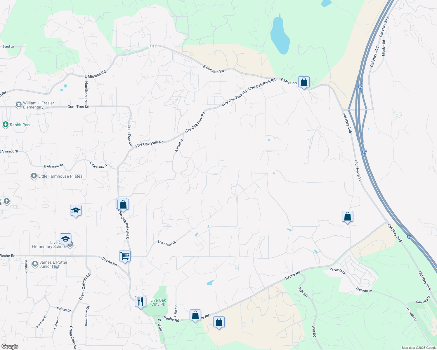 map of restaurants, bars, coffee shops, grocery stores, and more near 3062 Via Montevina in Fallbrook