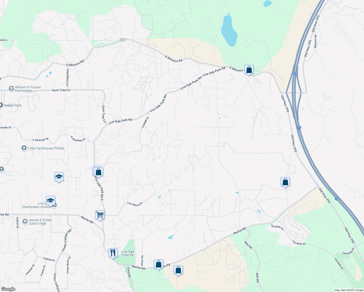 map of restaurants, bars, coffee shops, grocery stores, and more near 3062 Via Montevina in Fallbrook