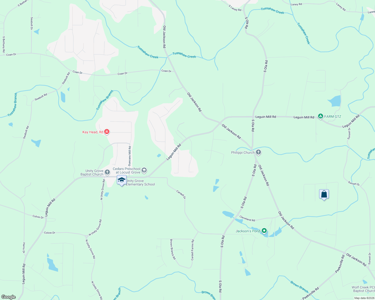 map of restaurants, bars, coffee shops, grocery stores, and more near 135 Old Mill Dr in Locust Grove