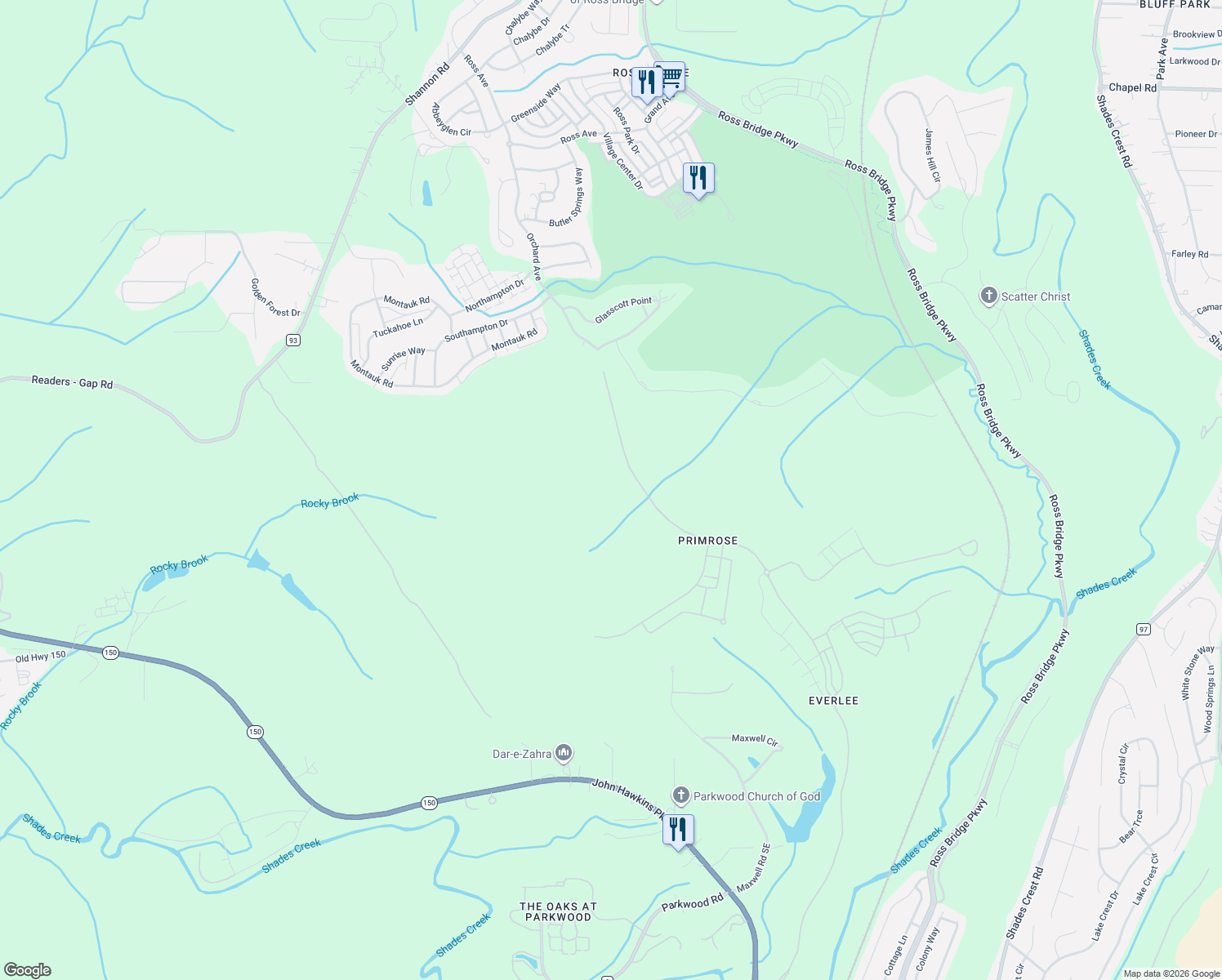map of restaurants, bars, coffee shops, grocery stores, and more near 601 Maxwell Road Southeast in Bessemer