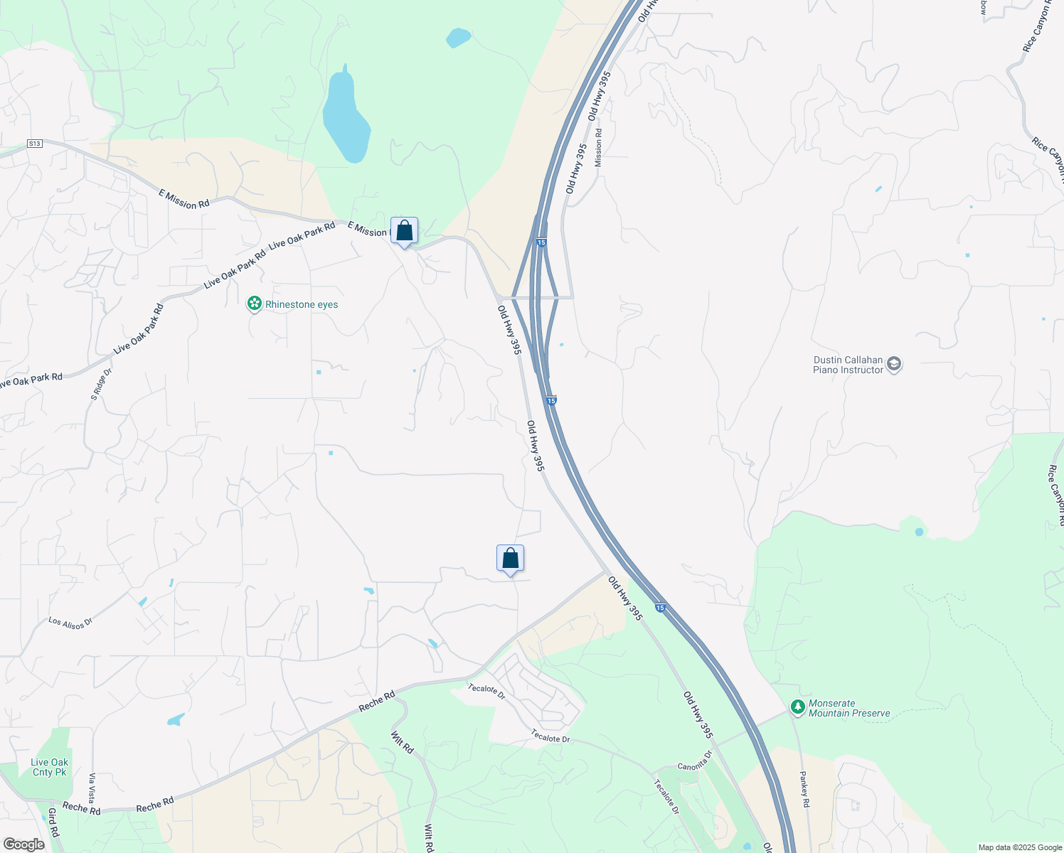 map of restaurants, bars, coffee shops, grocery stores, and more near Old Highway 395 in Fallbrook