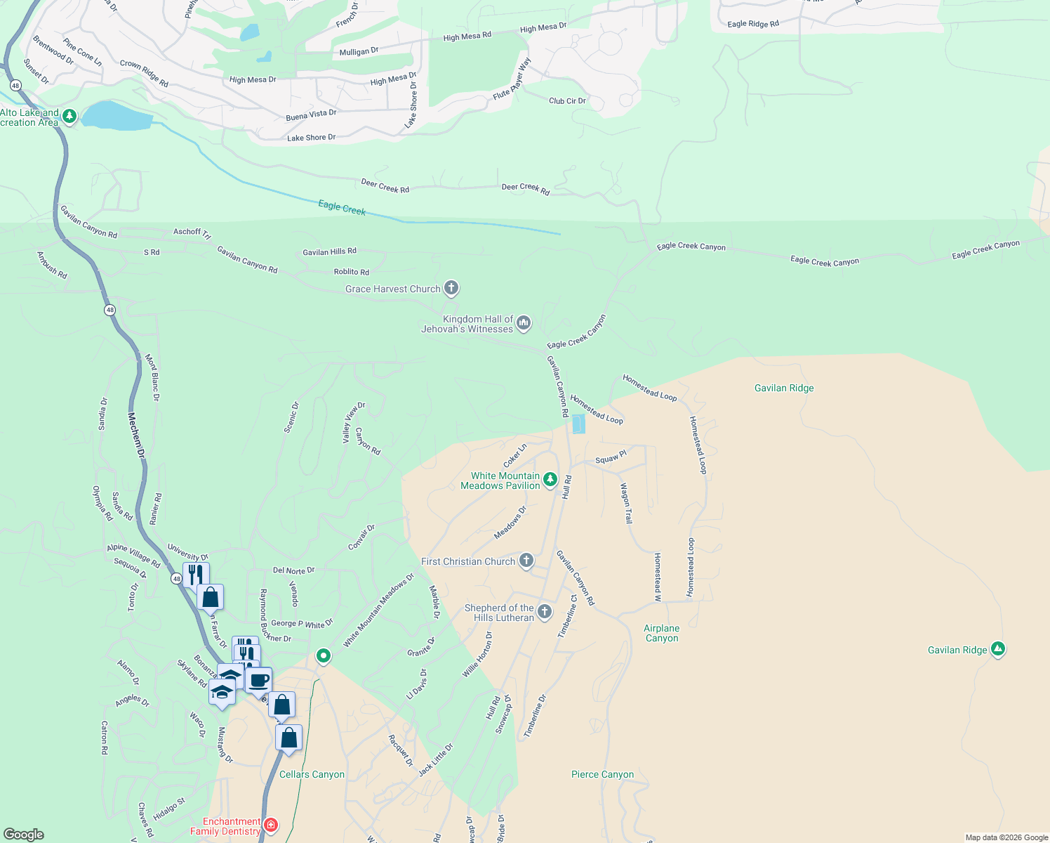 map of restaurants, bars, coffee shops, grocery stores, and more near 149 Top Side Drive in Ruidoso