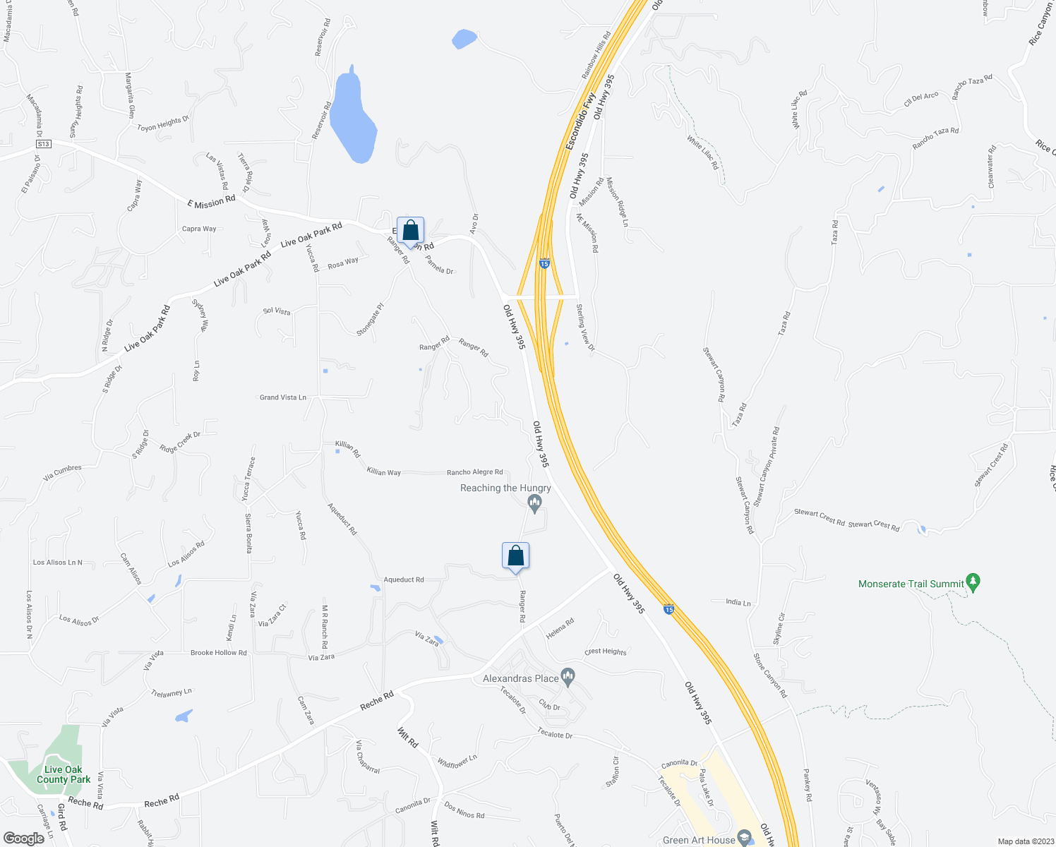 map of restaurants, bars, coffee shops, grocery stores, and more near 760 Ranger Road in Fallbrook