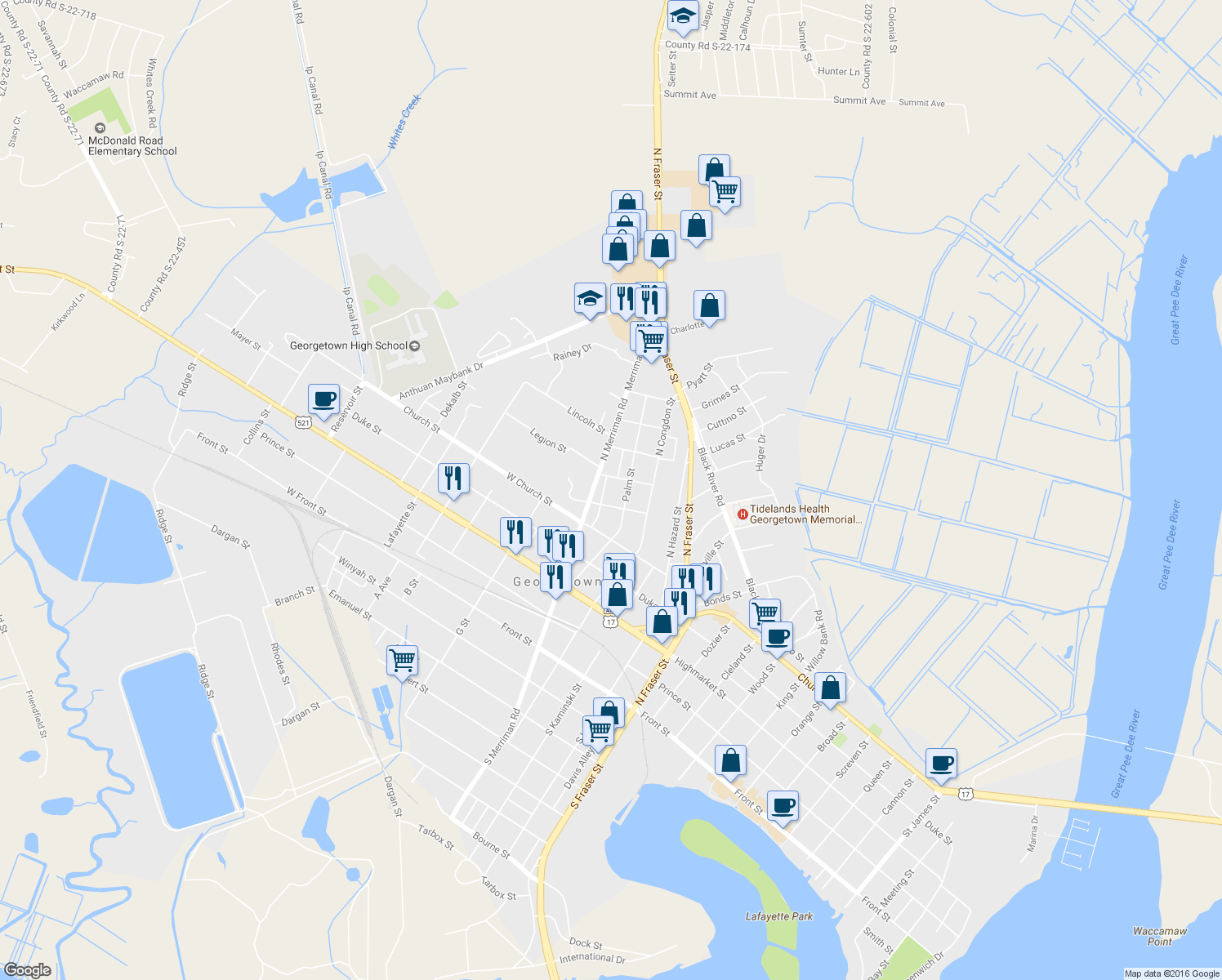 map of restaurants, bars, coffee shops, grocery stores, and more near 612 Rosemont Street in Georgetown