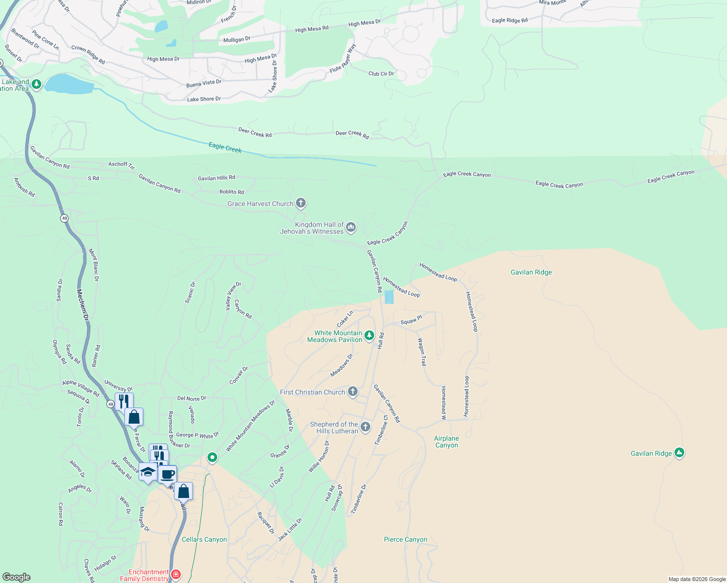 map of restaurants, bars, coffee shops, grocery stores, and more near 112 Top Side Drive in Ruidoso