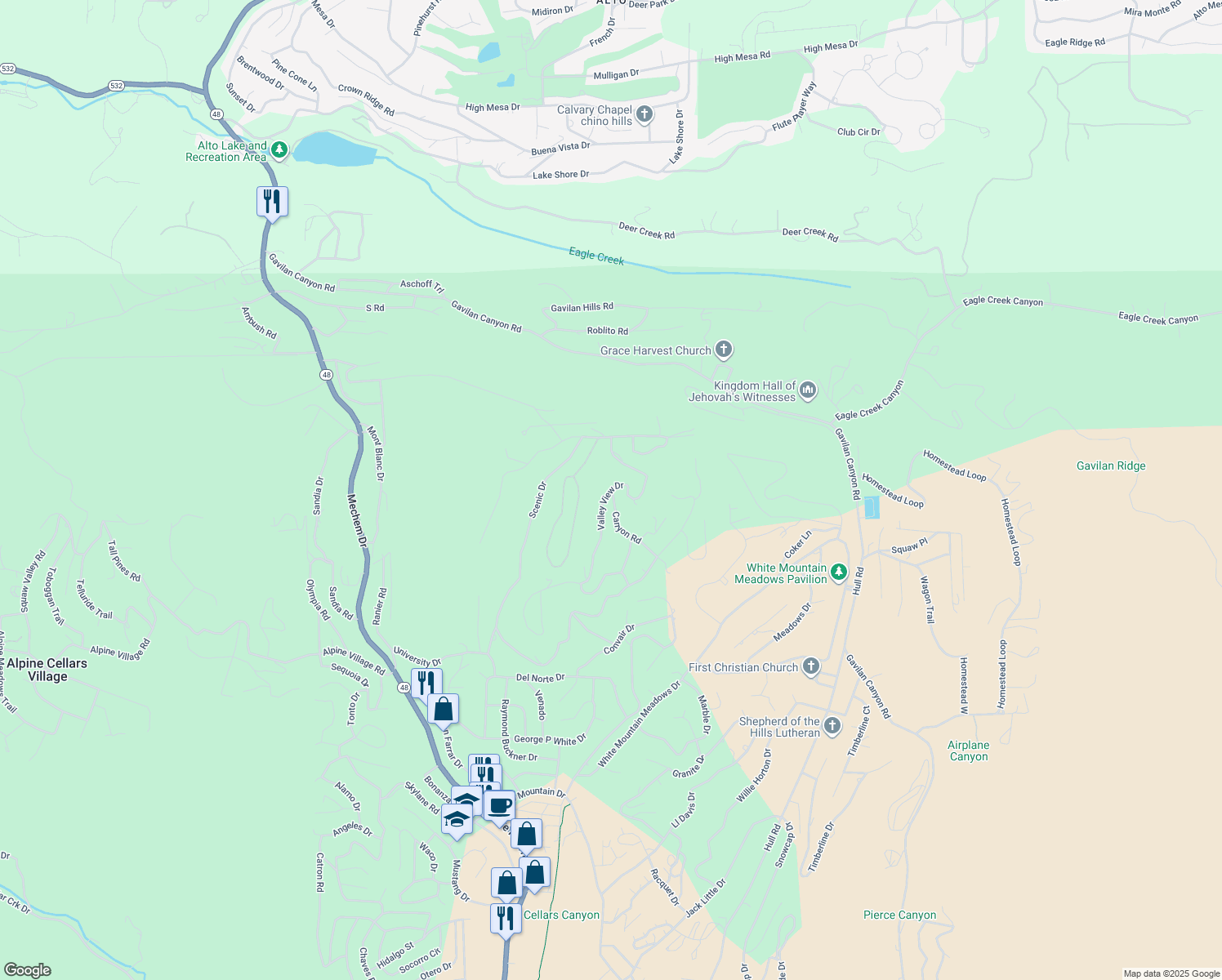 map of restaurants, bars, coffee shops, grocery stores, and more near 267 Valley View Dr in Ruidoso