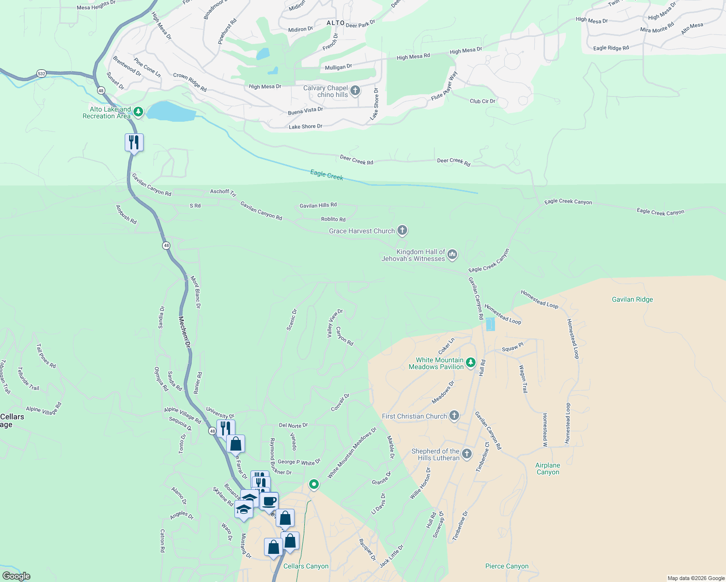 map of restaurants, bars, coffee shops, grocery stores, and more near 108 Circle Drive in Ruidoso