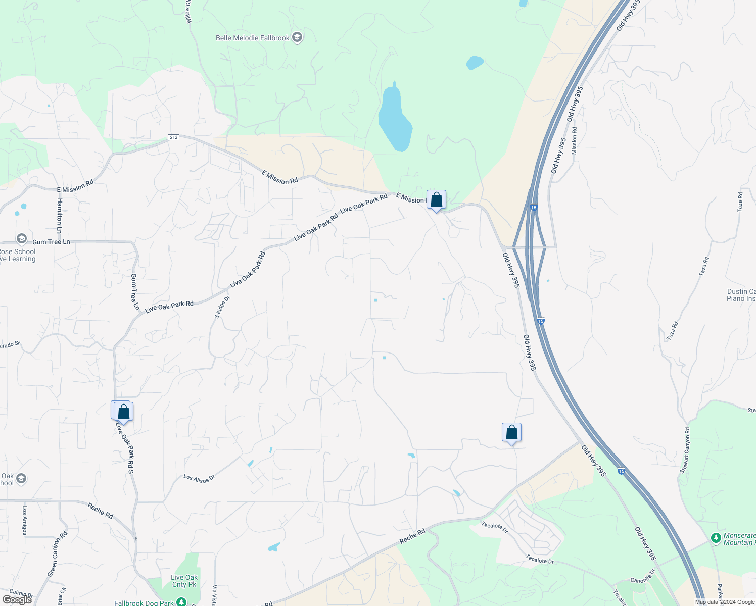 map of restaurants, bars, coffee shops, grocery stores, and more near 3563 Yucca Way in Fallbrook