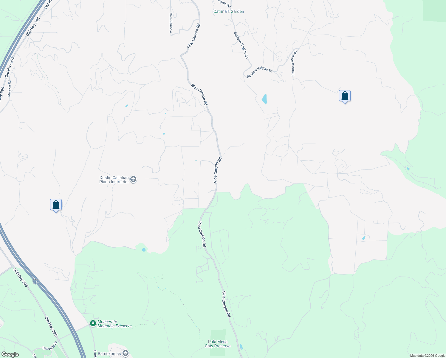 map of restaurants, bars, coffee shops, grocery stores, and more near 801 Rice Canyon Road in Fallbrook