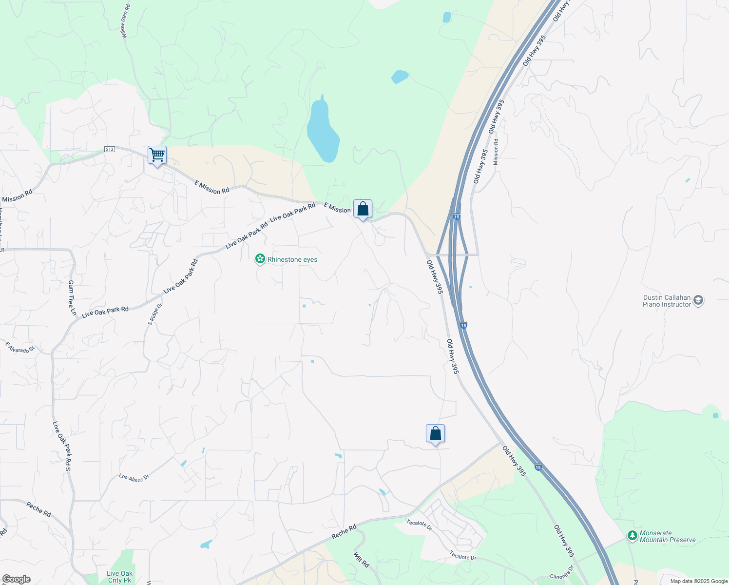 map of restaurants, bars, coffee shops, grocery stores, and more near 375 Ranger Road in Fallbrook