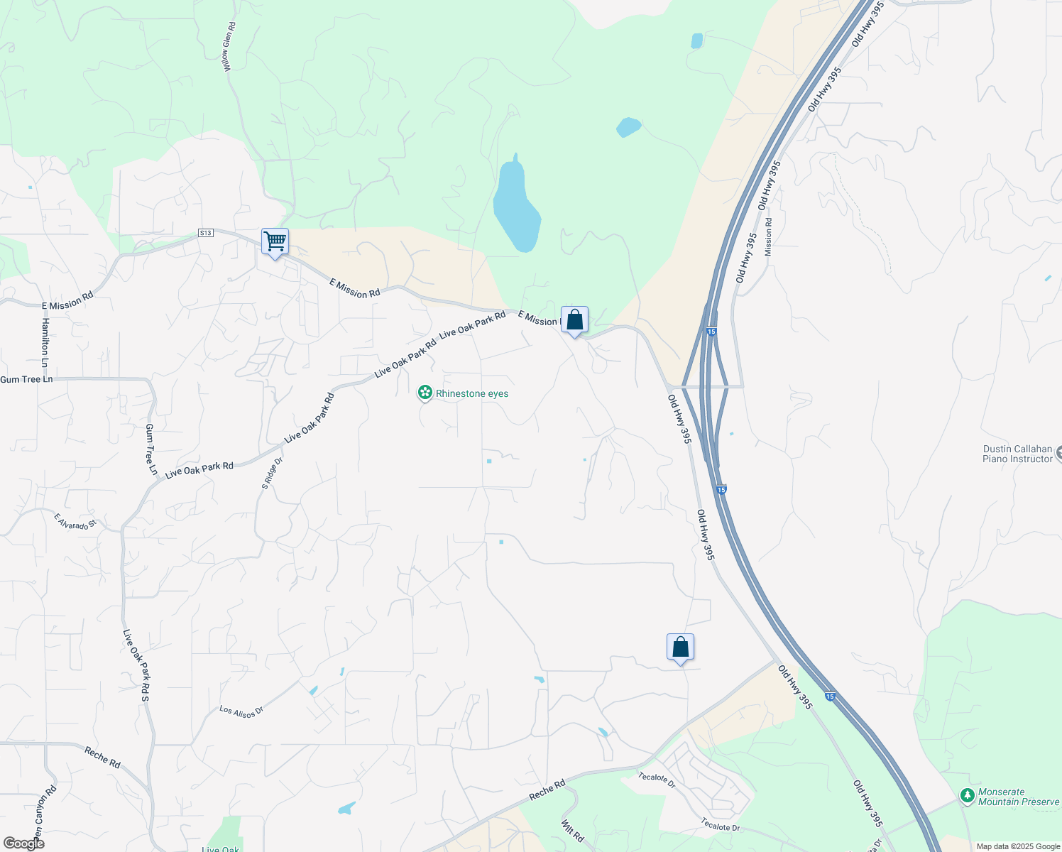 map of restaurants, bars, coffee shops, grocery stores, and more near 3577 Stonegate Place in Fallbrook
