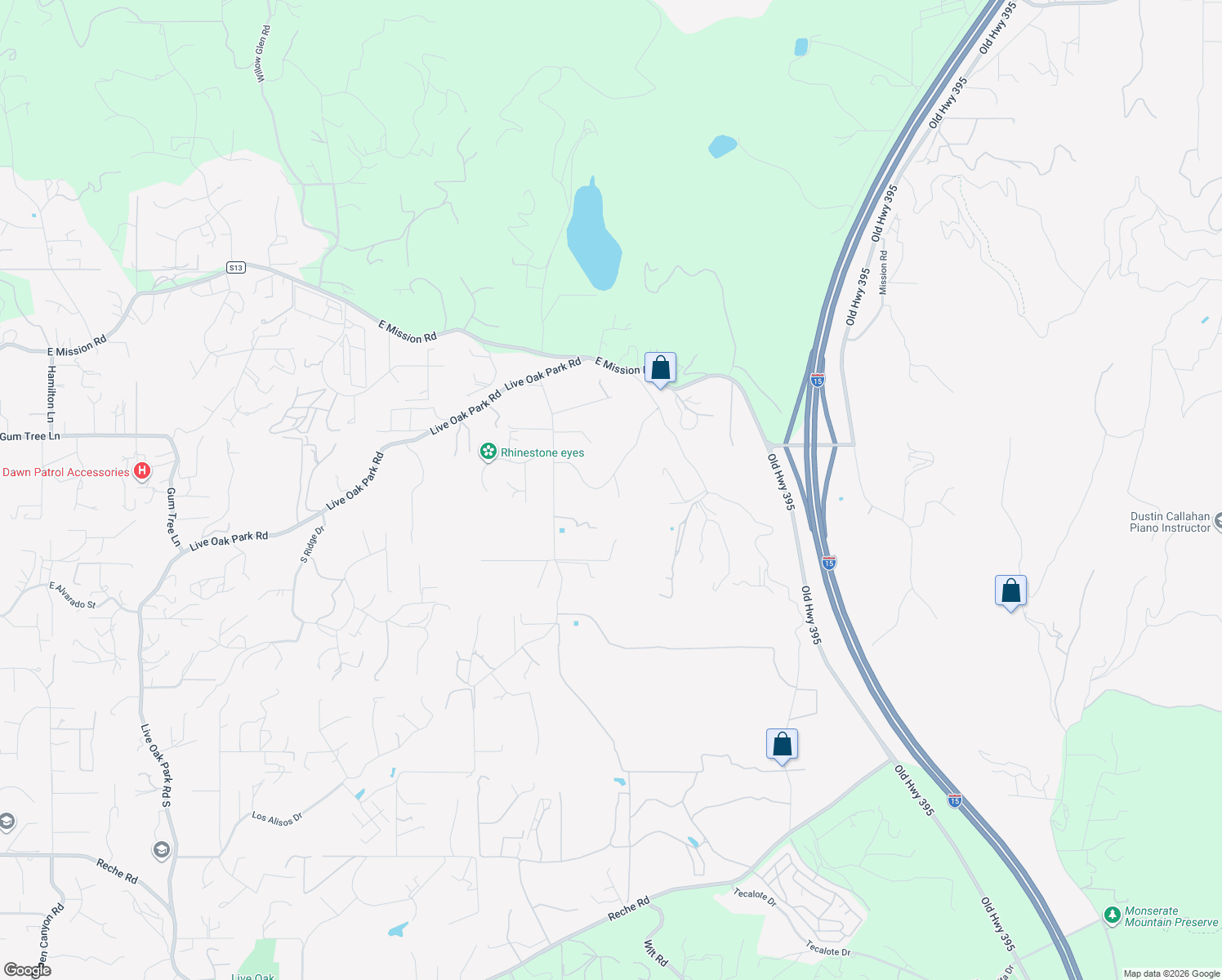 map of restaurants, bars, coffee shops, grocery stores, and more near 3577 Stonegate Place in Fallbrook