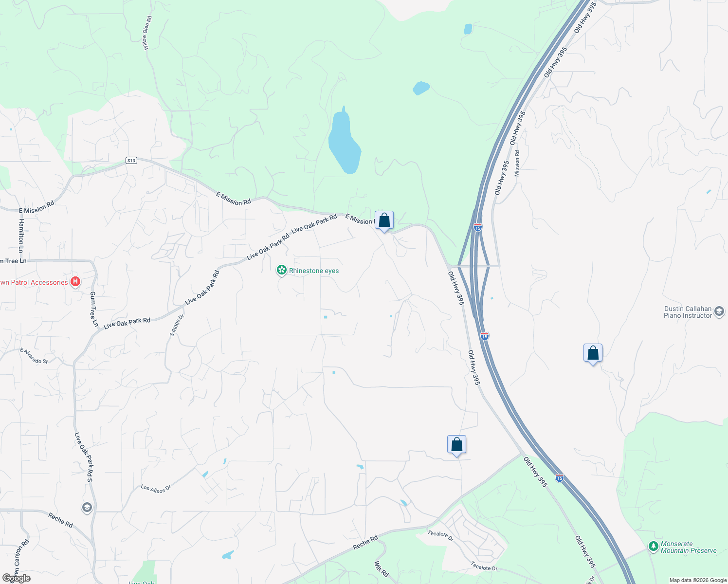 map of restaurants, bars, coffee shops, grocery stores, and more near 3588 Stonegate Place in Fallbrook